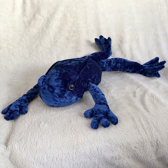 Vintage Commonwealth Deep Blue Velvet Frog Stuffed Animal Plush Toy 18" Toad - Picture 1 of 6